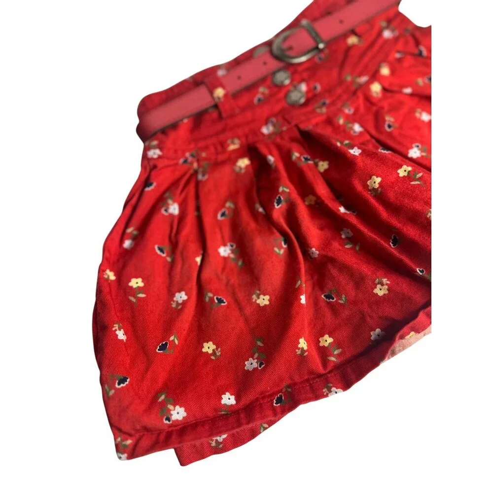 VTG McKids 24M Red Floral Pleated Mini Skirt Belted Toddler Girl‎ All Over Print